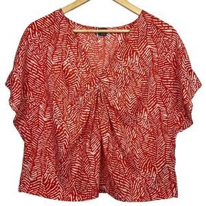 Sparkle and Fade Orange and White Short Sleeved Ruched Lightweight Blouse M